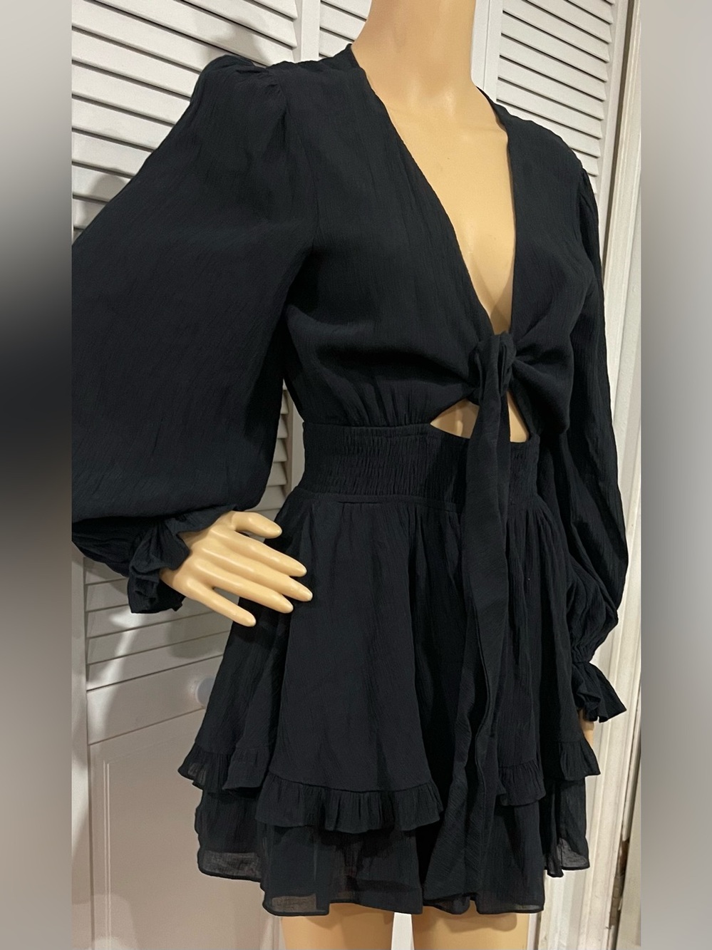 Virgins Saints & Angels Black Tie-Front Long Sleeve Mini Dress - Picture 4 of 5